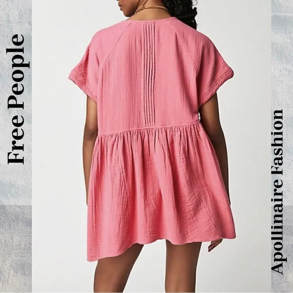 FREE PEOPLE FRANCO BABYDOLL TUNIC TOP IN PINK ROSE XS TP NEW